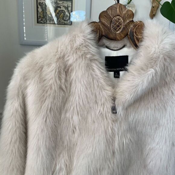 Banana Republic Faux Fur Bomber Jacket Mob Wife L - Picture 3 of 11